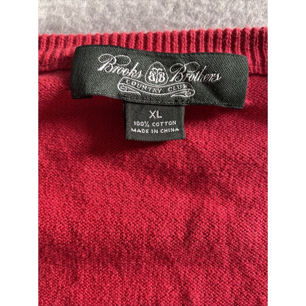 Brooks Brothers Country Club RED 100% Cotton V-Neck Jumper Pullover Sweater XL - Picture 4 of 15